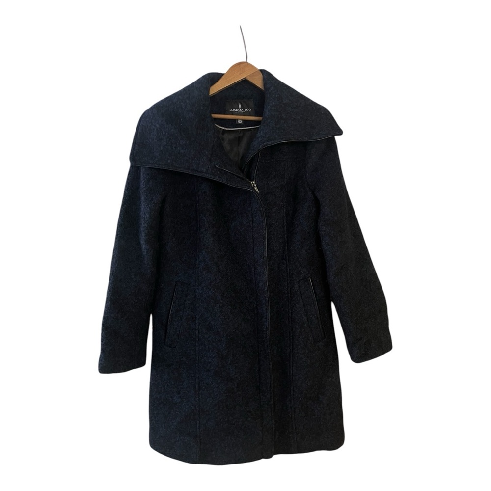 London Fog women’s winter wool like pea coat full zip Size 8 Blue and Black dots - Picture 2 of 12